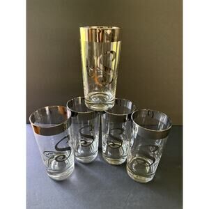Dorothy Thorpe 5 Silver Rim Highball Glasses Letter S Monogram MCM Barware